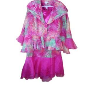 Vintage Seven Karat Womens 3 Piece Skirt Set Pink Floral Plus 4X